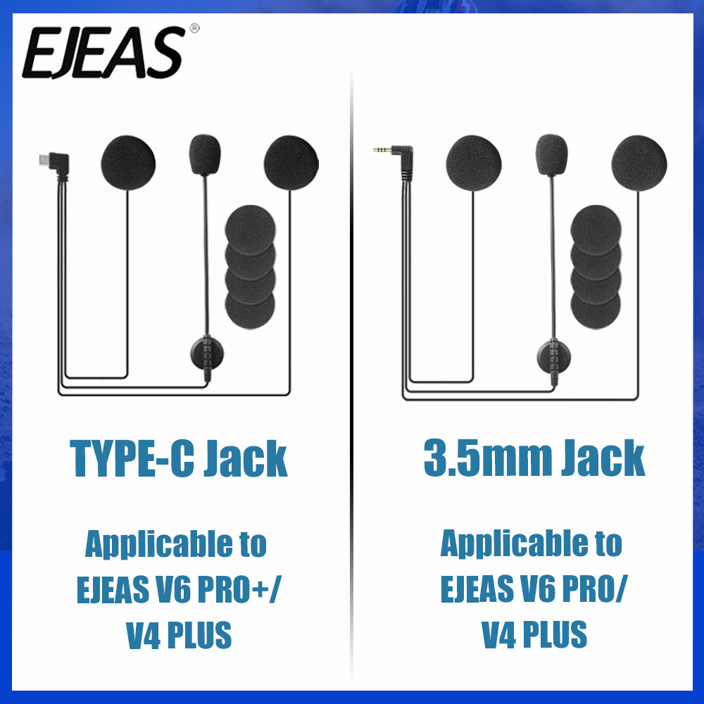 EJEAS Motorcycle Intercom Headset 3.5mm/Type C Jack Microphone Speaker Headset For V6 Pro+ V4 Plus V