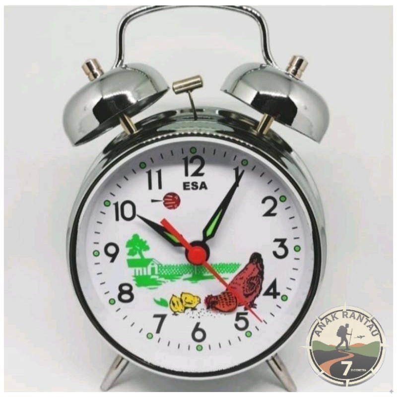 Jam Weker Ayam Jumbo Besar - Jam Weker Kepala Ayam Putar Engkol Klasik - Suara Bell Nyaring Alarm