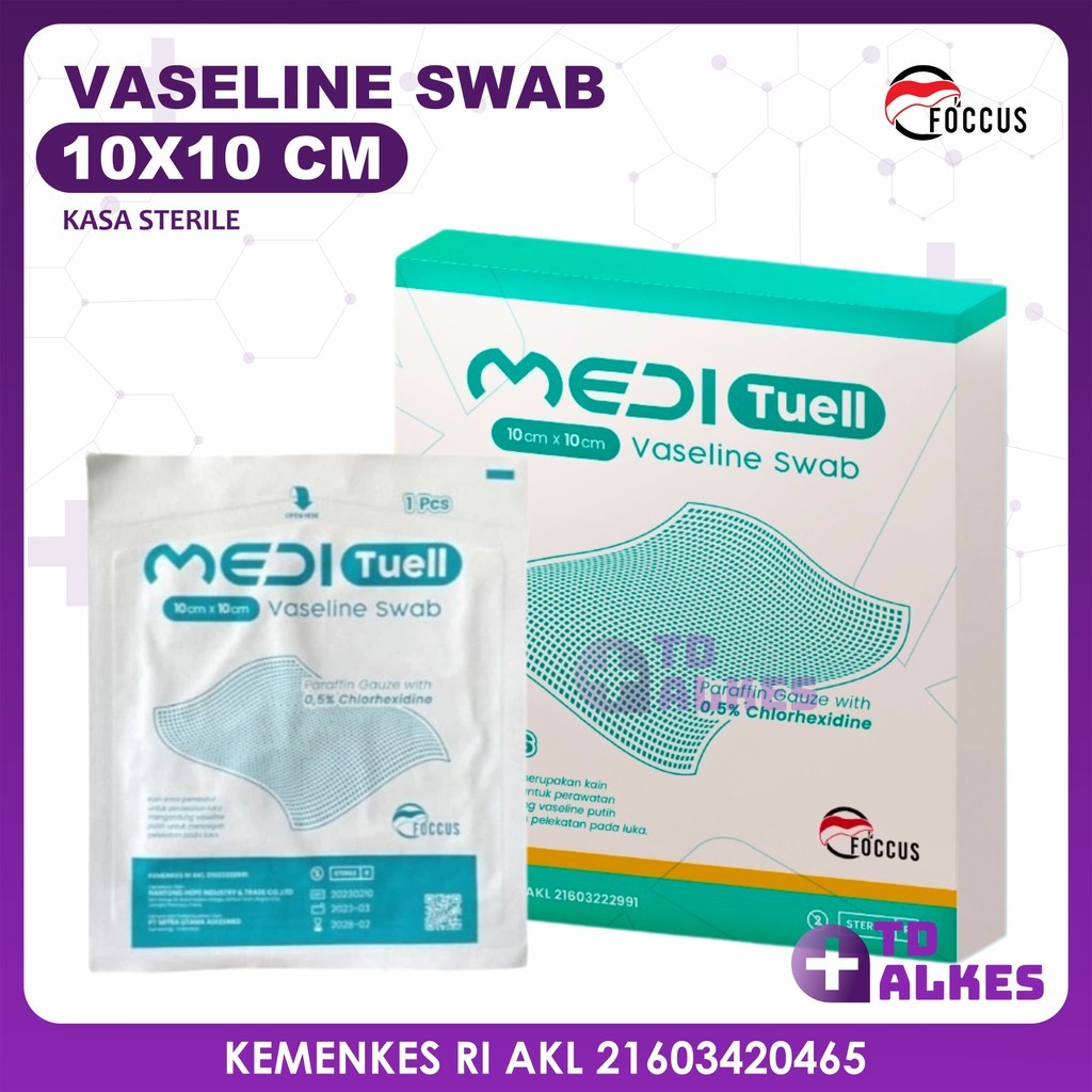 Foccus Vaseline Swab 10x10 cm isi 10 Kasa Steril Kassa Sterile Antibiotik Penutup Luka Plester Rawat