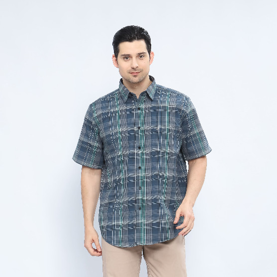 Van Jose Kemeja Pria Lengan Pendek Kotak-kotak Casual Hem Cowok Kerja Reguler