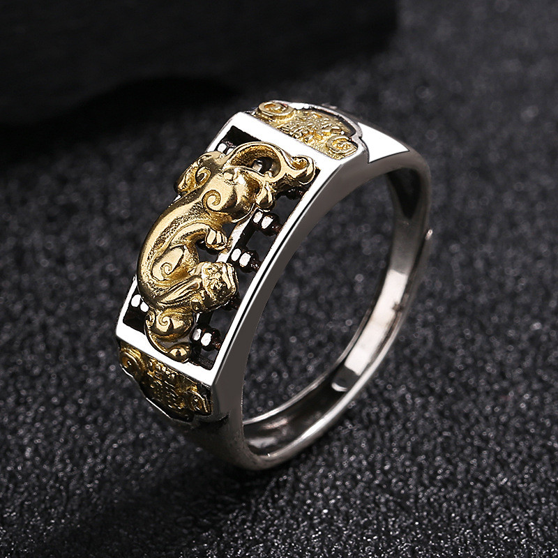Cincin Abacus Pixiu Perak Thailand Vintage, Modis dan Sederhana, Cincin Terbuka yang Dapat Disesuaik