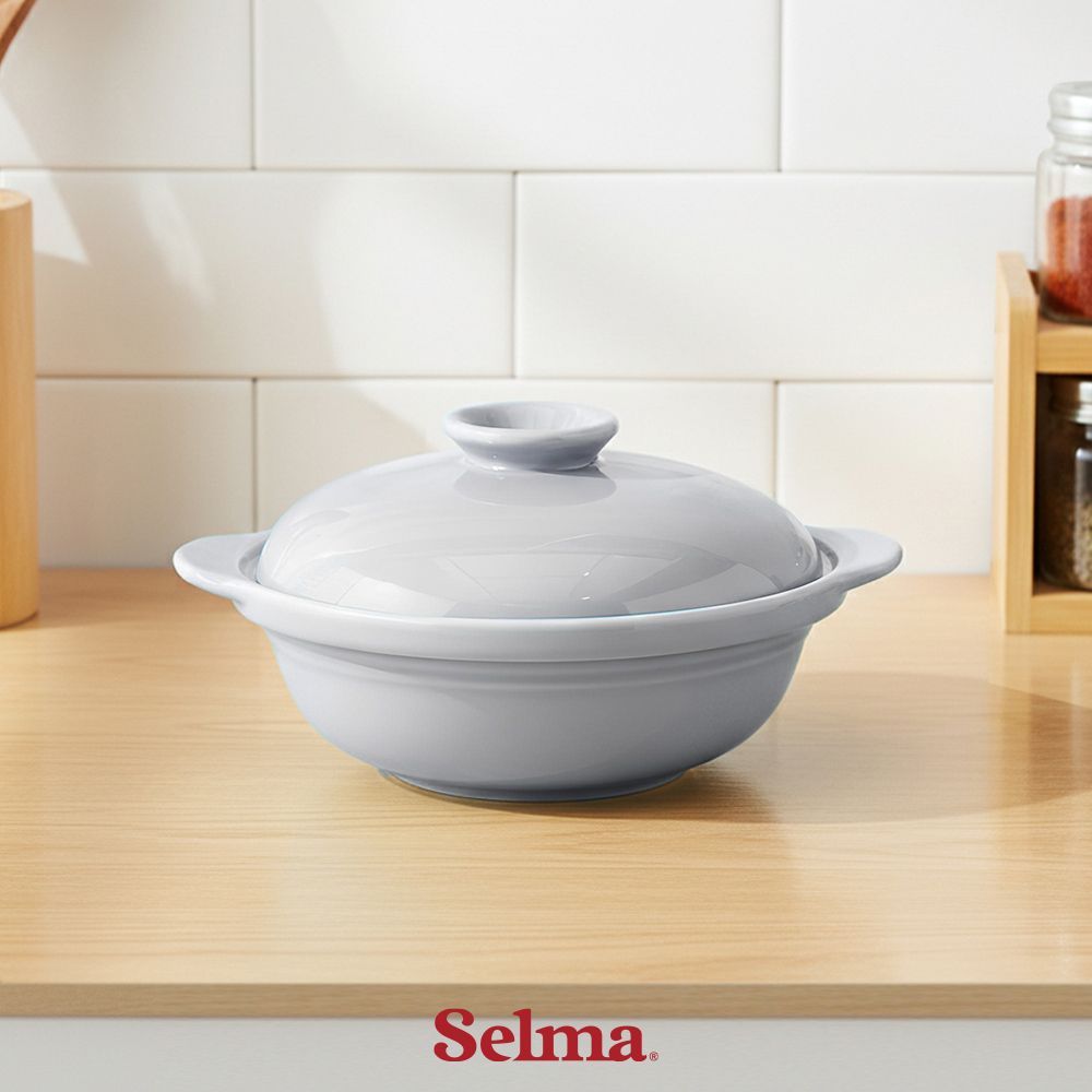 Selma 22 cm Kara Mangkuk Saji Keramik Dengan Tutup - Abu-Abu Mangkok Bowl Soup Bowl Serving Bowl Wad