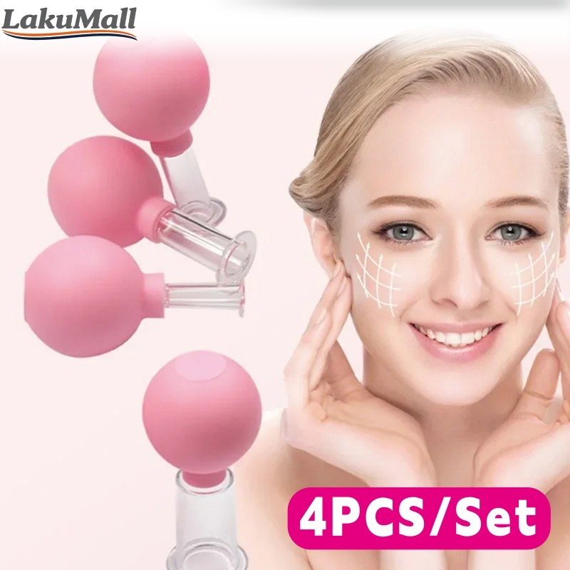 Facial Cupping Cup 4PCS/Set Bekam Wajah Kaca Vakum Hisap untuk Skin Lifting Alat Bekam Wajah Facial 