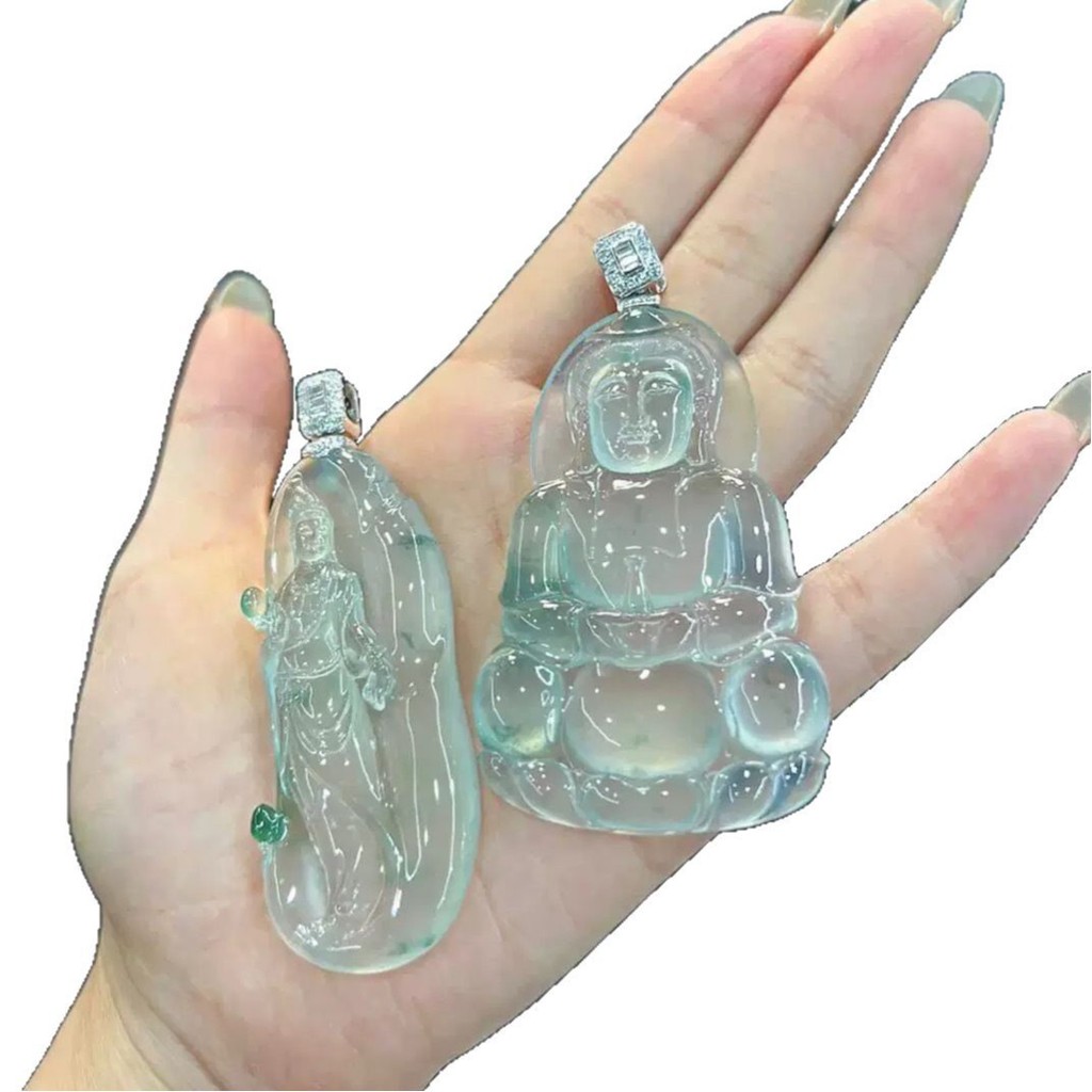 Liontin Guanyin Jadeite dengan Pola Bunga Jadeite Mirip Kaca dengan Pola Bunga Jadeite Mirip Es Lion