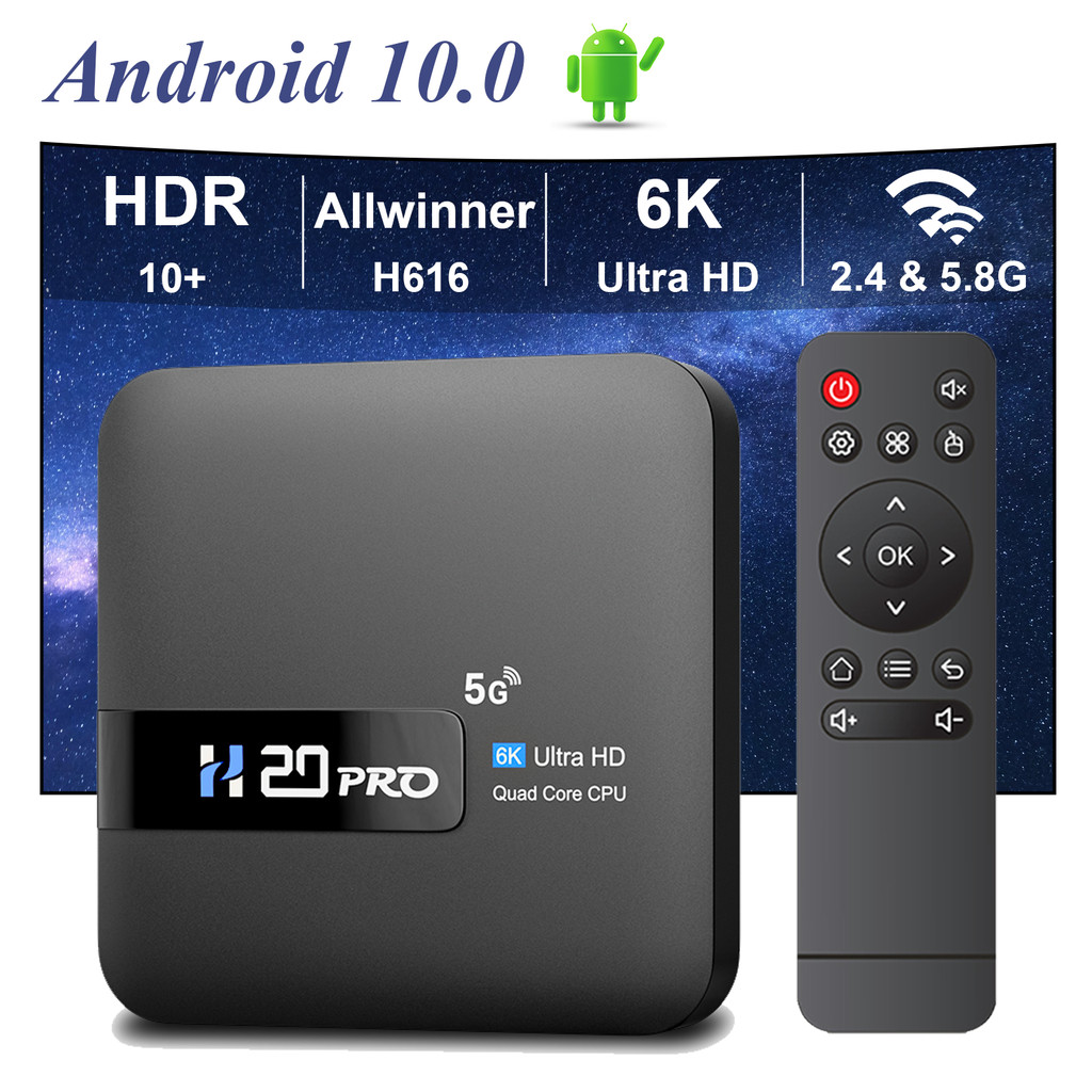 H20PRO Smart Android TV Box Android 10.0 16GB 2.4&5G WIFI 4K Mea Player TV Box Android Play Store Ve
