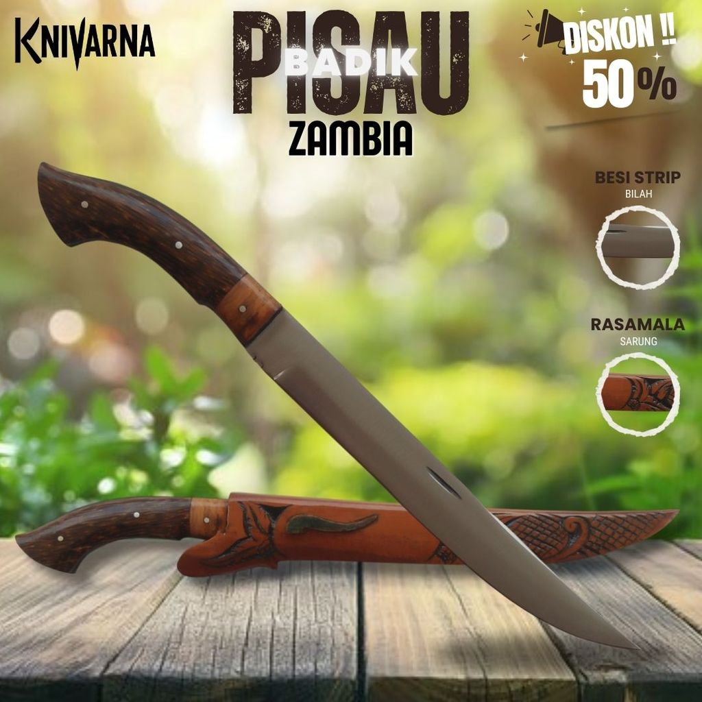 Pisau Badik Zambia Kayu Rasamala Ukir