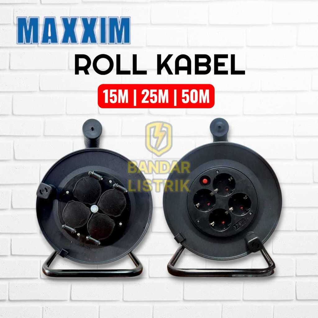 MAXXIM Rol Gulungan Kabel Roll 15M / 25M / 50M Bracket Putar Stop Kontak Klosan Bobin Tanpa Kabel Wa