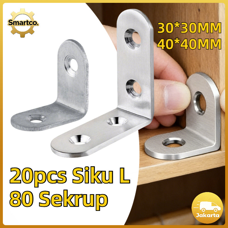 20pcs Siku L Stainless Steel/Plat Siku L /Bracket Siku Penyangga Rak/Siku Rak Verseng (Penyangga Kay
