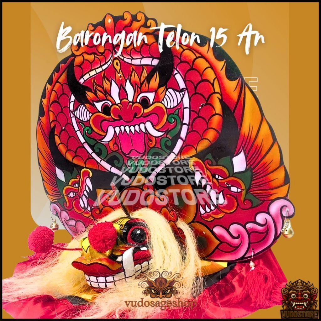 Vudosageshop Barongan Telon Merah Ukuran 15 Full Kayu Barongan Caplokan Kayu Barongan Pentas VRU274
