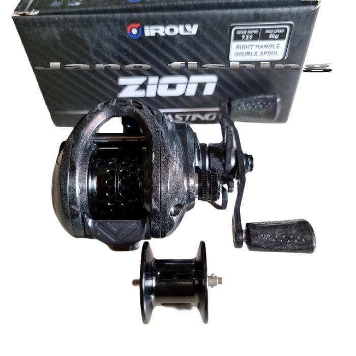 reel bc iroly zion shellow spool & Deep spool, body carbon, handle kiri/kanan - kanan doble spool
