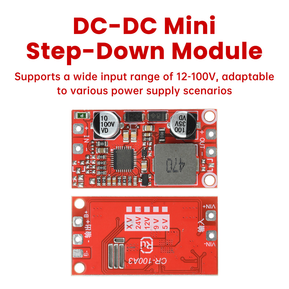 Modul Catu Daya Mini DC-DC 12-100V ke 5V/12V 3A, Konverter Buck, Efisiensi Tinggi, Ripple Rendah