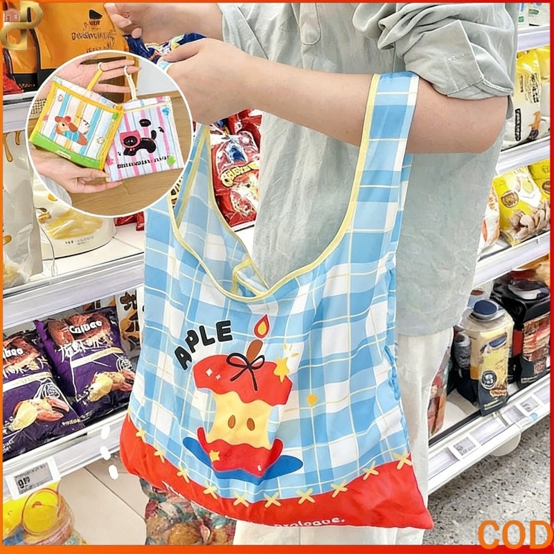 Shopping Bag Lipat Eco Bag Lipat Foldable Shopping Bag Belanja Gym Serbaguna Motif Gambar Lucu