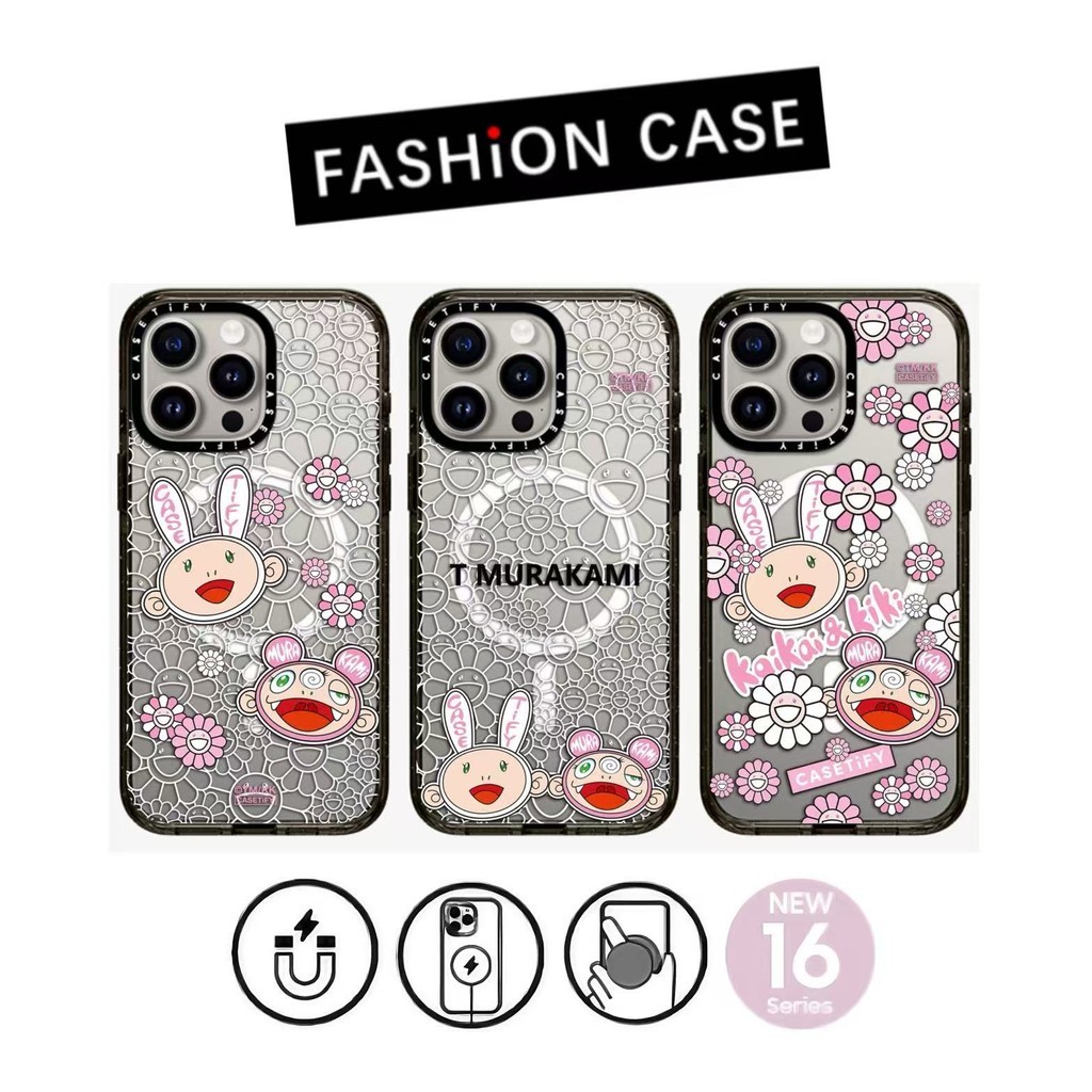 Casing Ponsel Magnetik Akrilik CASETi Takashi-Murakami KAIKAI dan KIKI untuk iPhone 16ProMax 15ProMa