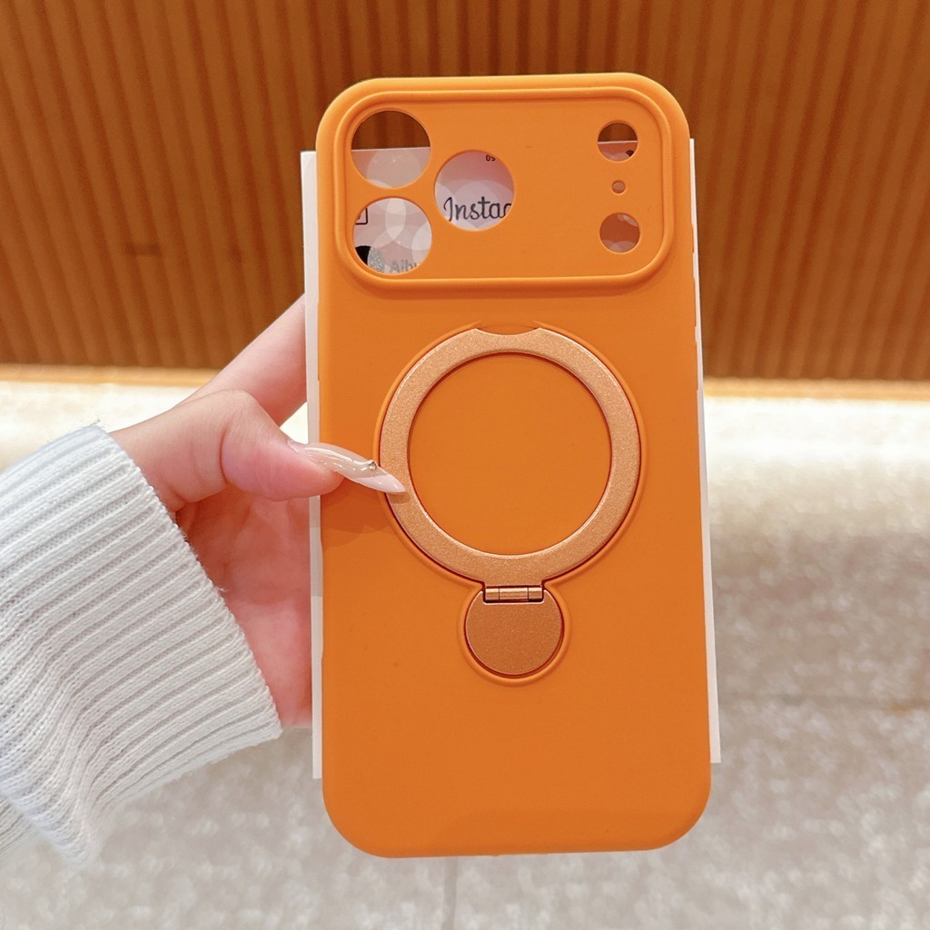 Matte Pink Casing Luxury Multicolored Magnetic 360° Ring Stand Liquid Silicone Phone Case For iPhone