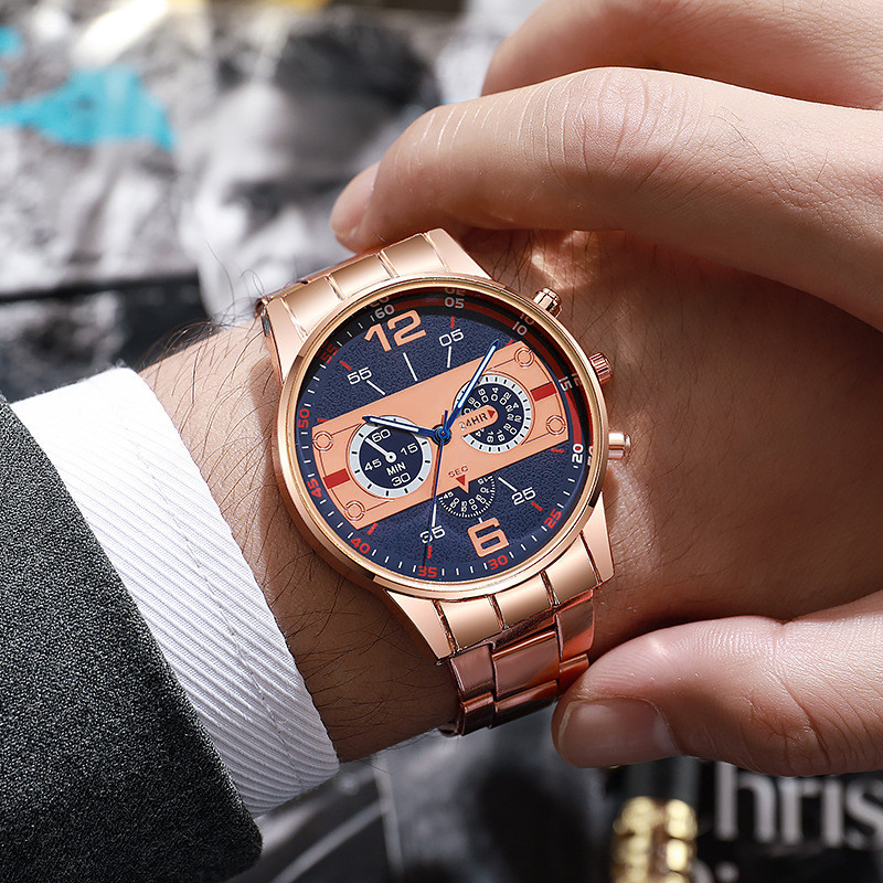 Jam Tangan Pria Baru Rantai Baja Bisnis Stylish Kuarsa Jarum Serbaguna Unik