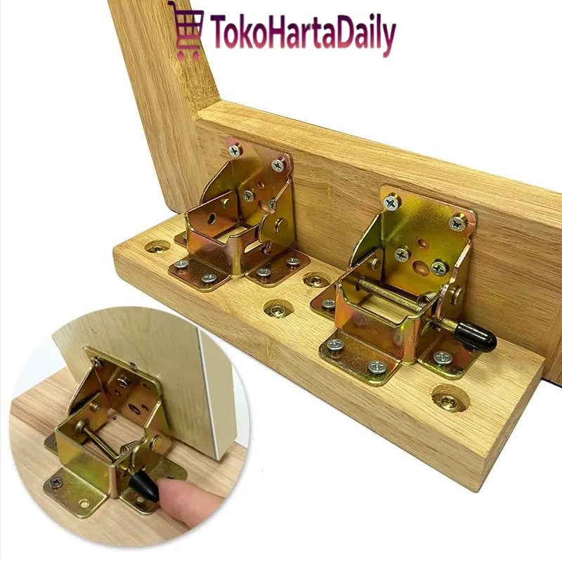 Engsel Meja Lipat Otomatis 90 Derajat Braket Kaki Dengan Kunci Kokoh Furniture Hemat Ruang