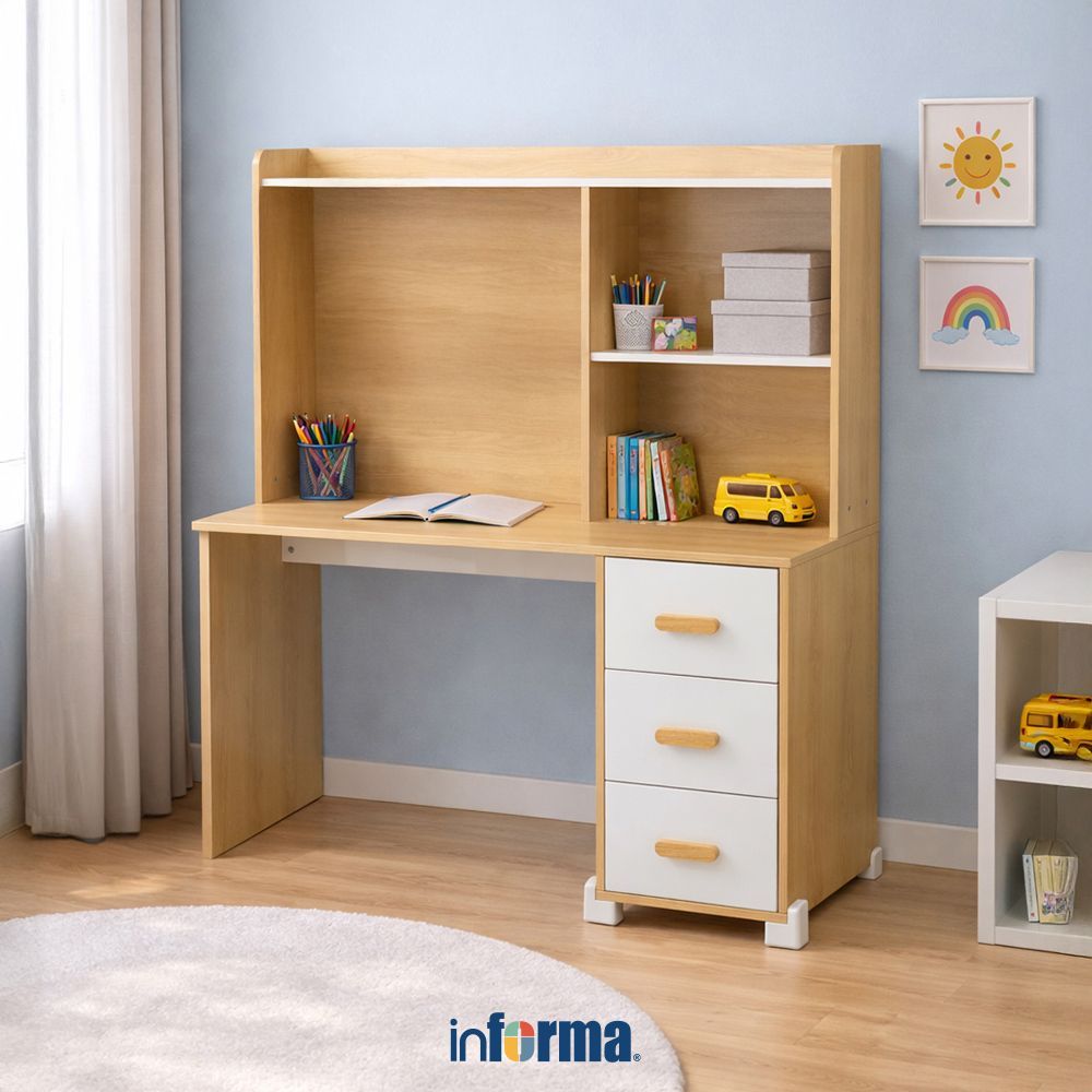 Informa Alea Meja Belajar Anak - Cokelat Oak/Putih Kids Study Table Perlengkapan Furniture Belajar M