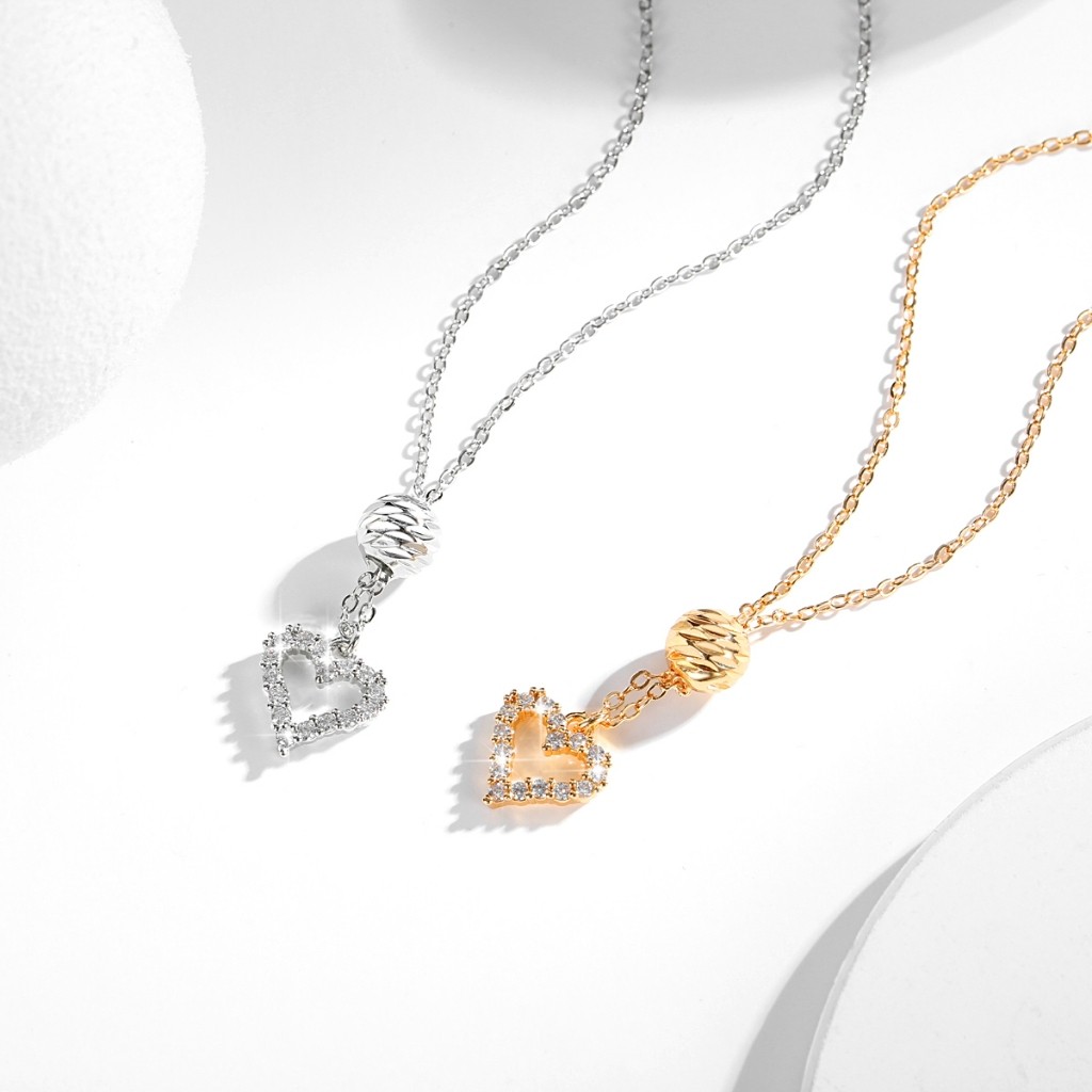 Lanme Jewelry Kalung Manik Manik Aesthetic Love Crystal Model Terbaru Titanium Anti Karat Wanita Fas