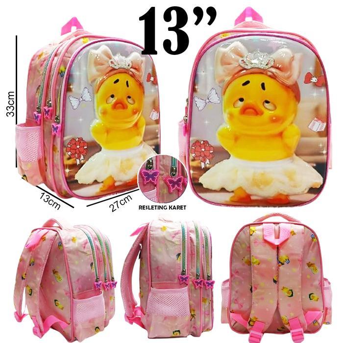 New Collection Tas Ransel Anak Sekolah TK STRAWBERRY PUTRI SALJU Lilac 3Resleting IMPORT - DUCK PINK