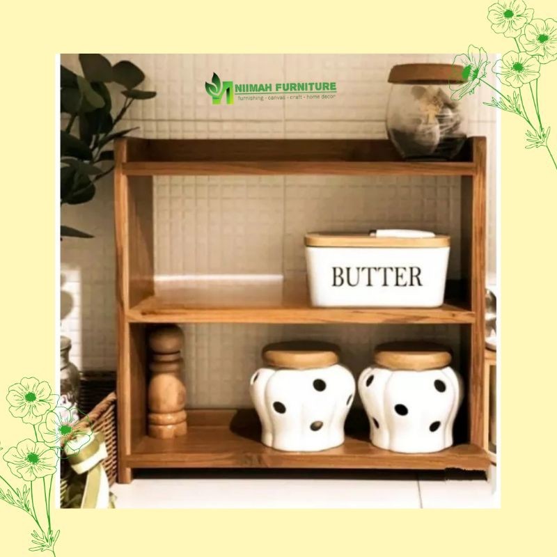 Rak Bumbu Dapur Meja Rustic Kayu Jati Belanda Kitchen Countertop shelf