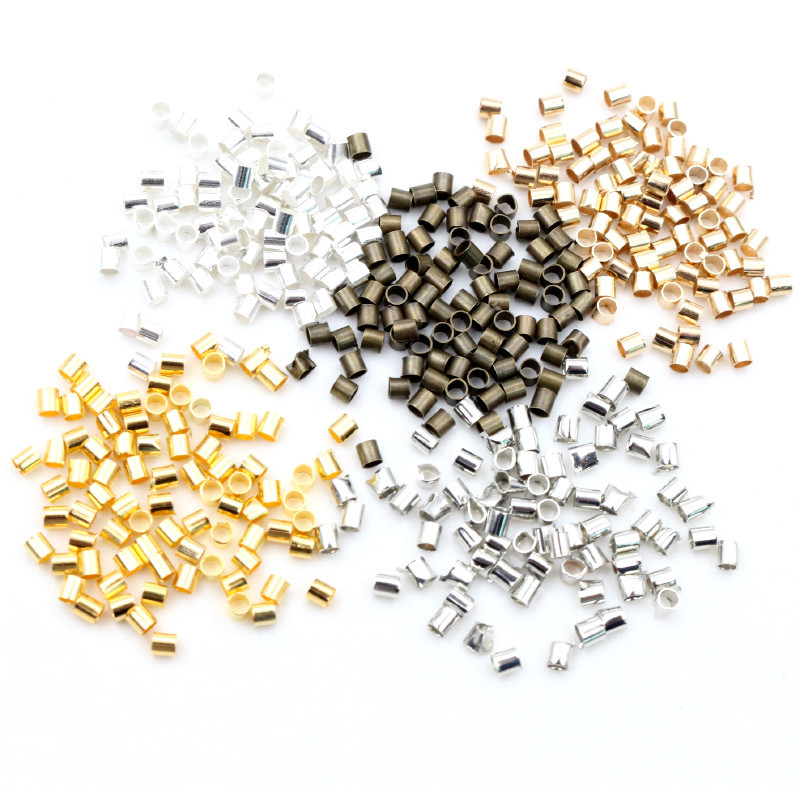 500pcs 1.5 2.0mm Gold Silver Color Tube Crimp End Beads Stopper Spacer Beads For Y Necklace Jewelry 