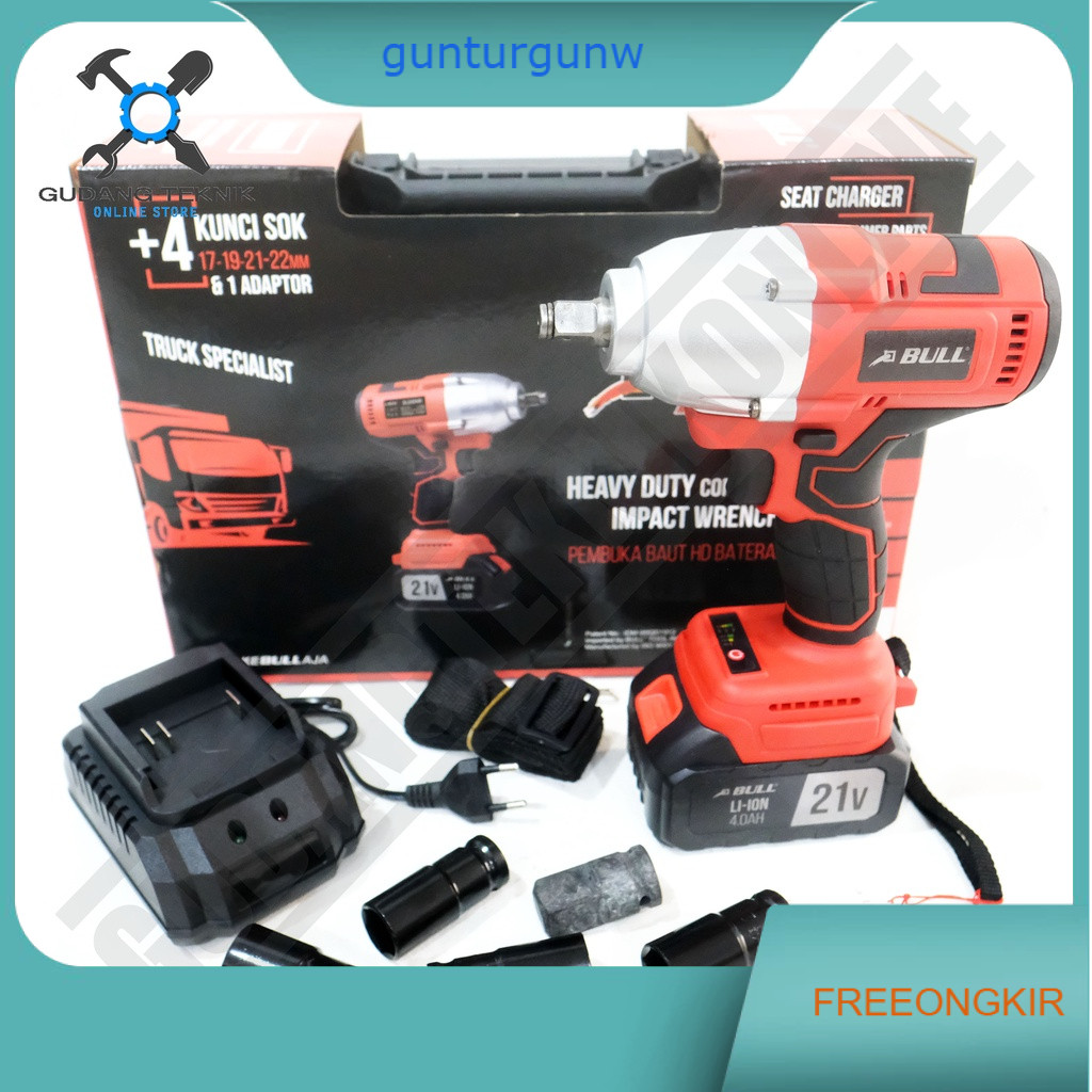 Impact Wrench CORDLESS BULL BL800NM BL1200NM 21V / Bor BATERAI Pembuka Buka Baut Truk Truck BL 800 N