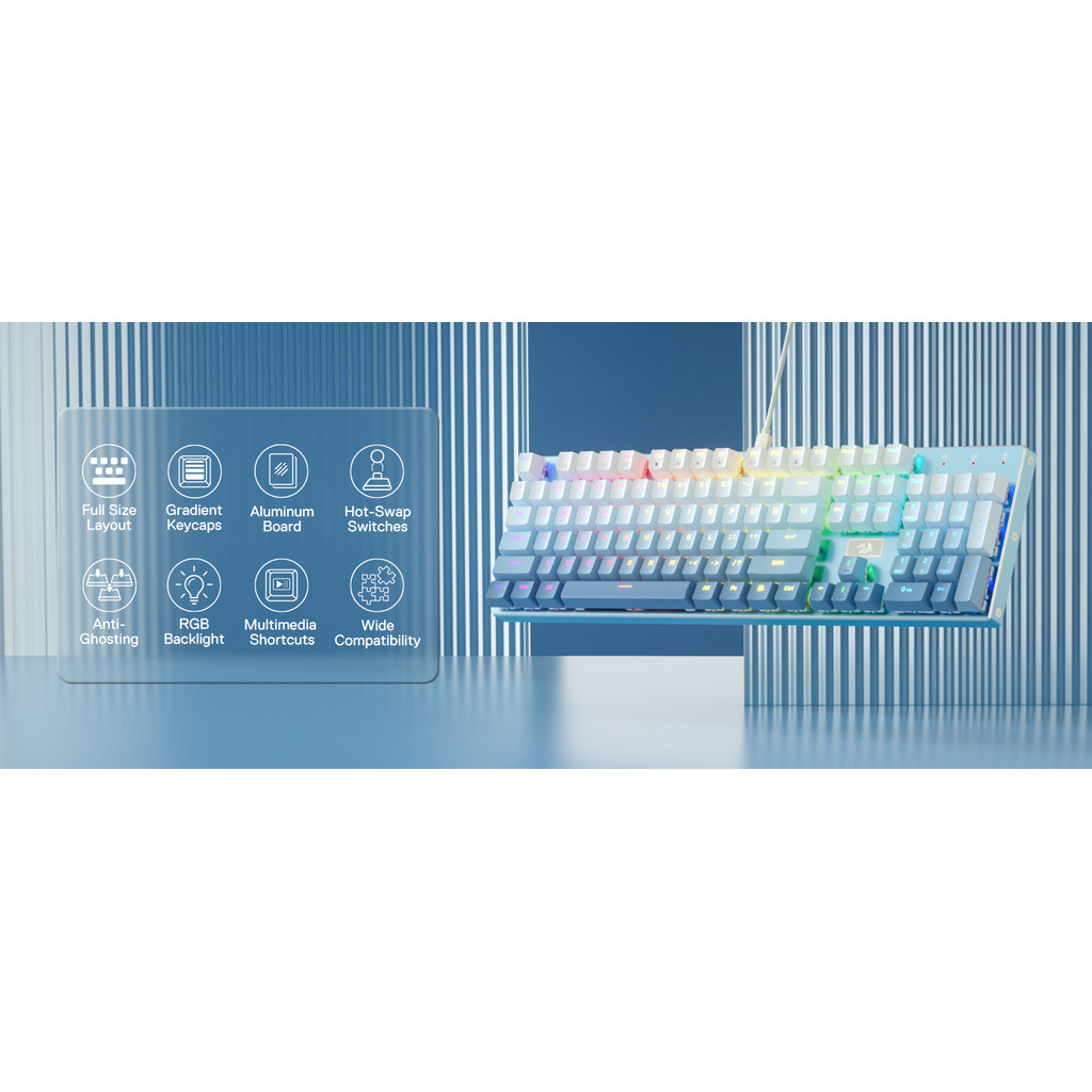 Redragon K556 SE RGB LED Backlit Wired Mechanical 104 Keys 3.5mm Sound Absorbing Foams3.5mm Sound Ab