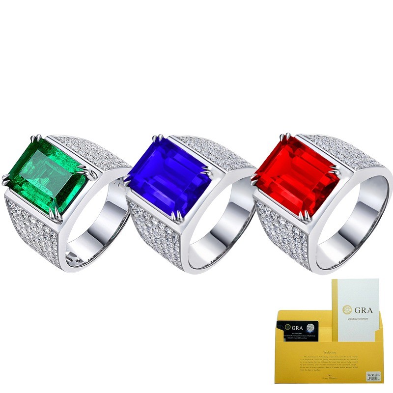 (With Gra Certificate) Cincin Emas Platinum Pria Dengan Batu Permata Berwarna 18k Moissanite Persegi