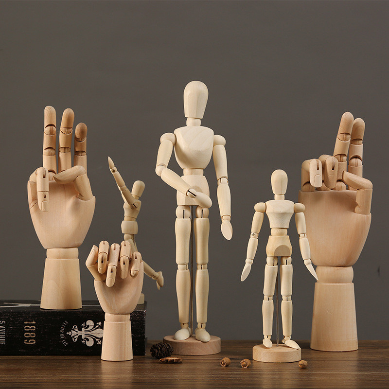 Articulated Human Sketch Mannequin, Wooden Palm & Body Model, Adjustable Joints for Art Drawing, Des