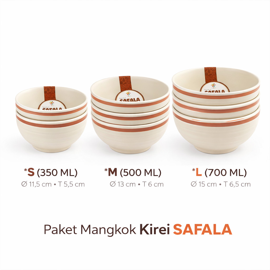SET 9 Pcs Safala Mangkok Plastik Beranak Ukuran (350ml 500ml 700ml) Mangkok Nasi Mangkuk Bakso