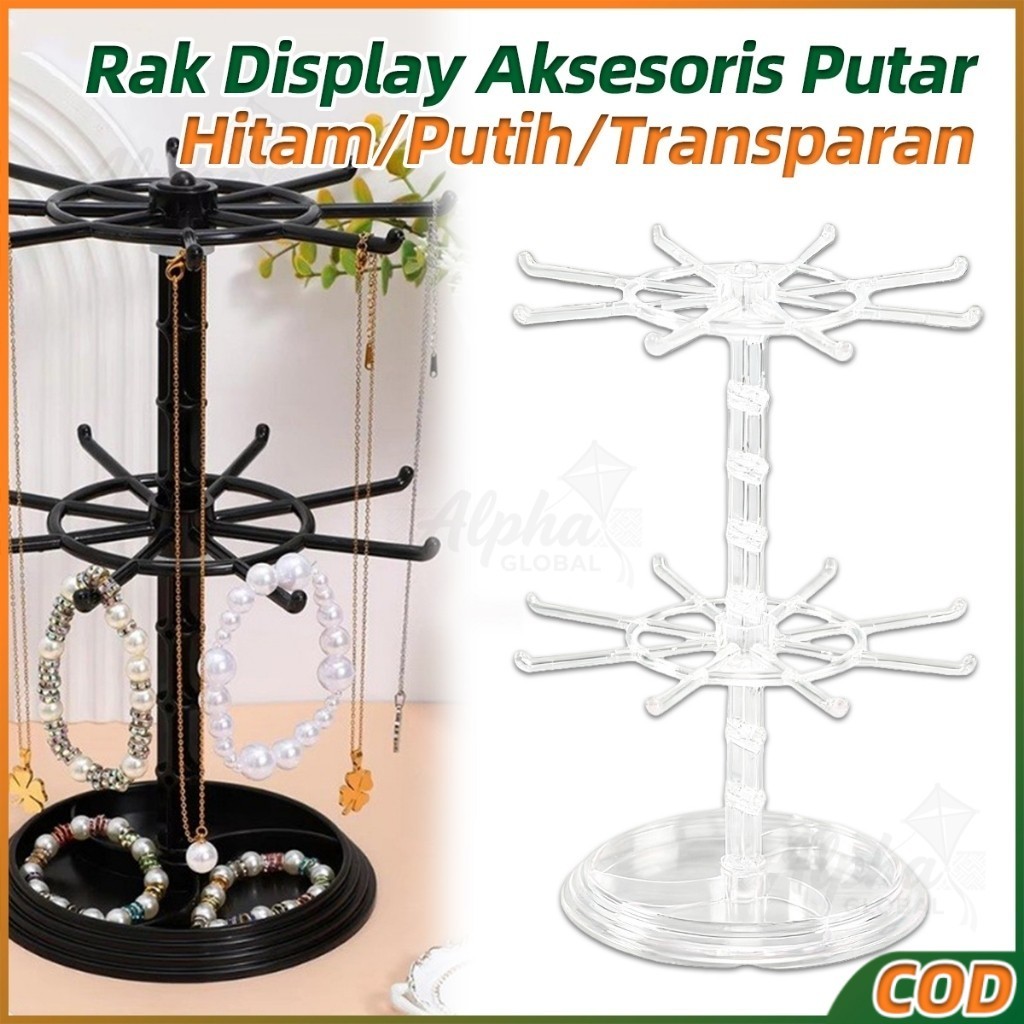 Rak Display Putar Mini 2 Susun Rak Display Aksesoris Putar Bahan Plastik PS Serbaguna untuk Gantunga
