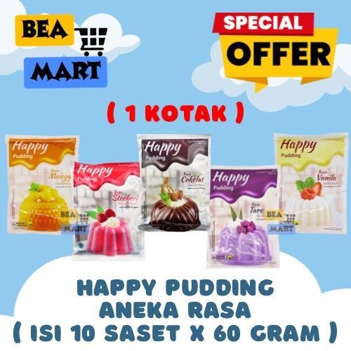 HAPPY Pudding COKELAT / STRAWBERRY / VANILLA / TARO / MANGGA 1 Kotak Isi 10 Saset x 60gr | Nutrijell