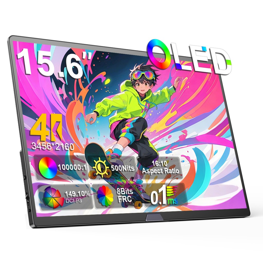 UPERFECT 15.6 In OLED Portable Monitor 4K 500Nit Laptop splay USB-C HDMI Travel External Second Comp