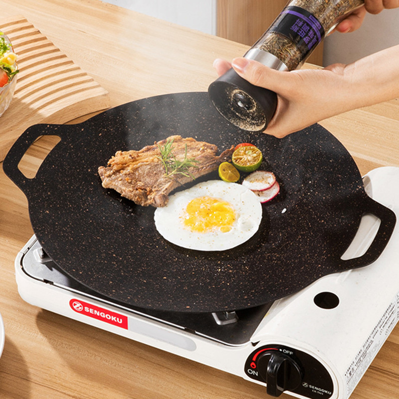 BBQ baking tray non stick cast iron baking tray wooden handle baking tray camping stove outdoor cook