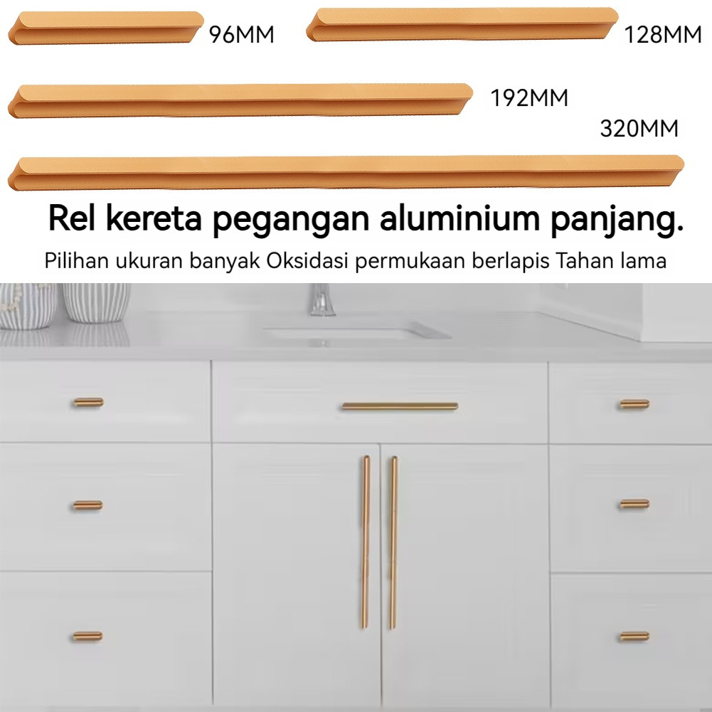 Gagang Pintu Lemari Minimalis Gaya Modern Aluminium Paduan Warna Emas Untuk Laci dan Lemari