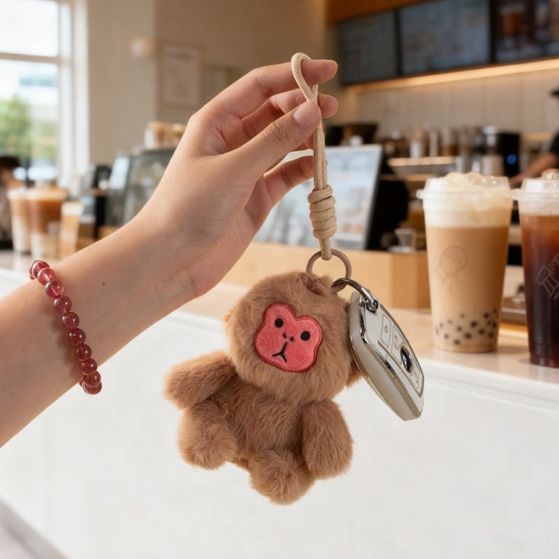 Kawaii Monkey Plush Stuffed Toys Mini Monkey Figurine Pendant Keychain Desktop Decompression Toy Bir