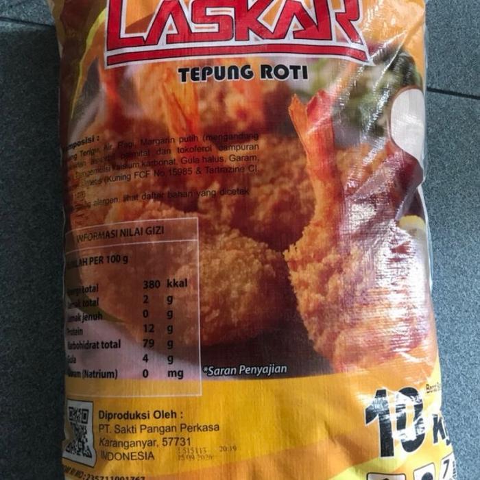 Tepung Panir / Roti merk LASKAR/PITA Kuning 1 Bal Ball Sak 10 kg Panko Kriukz - Laskar Mix