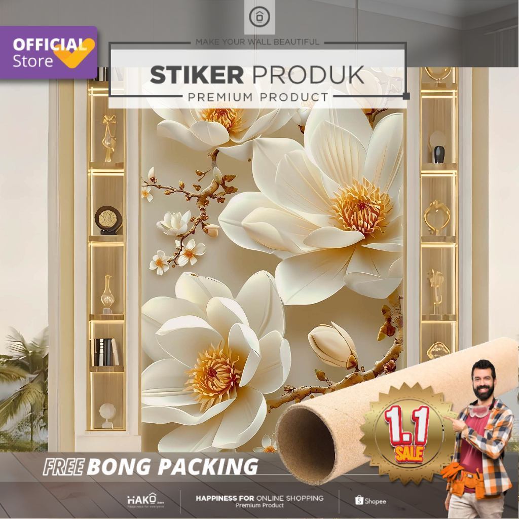 Stiker Dinding | Stiker Dinding Bunga 3D | Stiker Dinding Motif Bunga 3D | Stiker Dinding Gambar Bun