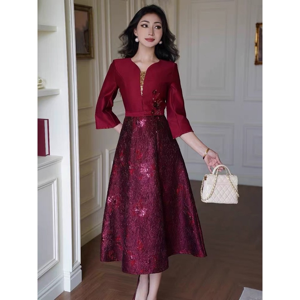 Laudofficial Imogen Jacquard Dress /Midi  Dress Pesta Wanita Mewah  Rok A-Line