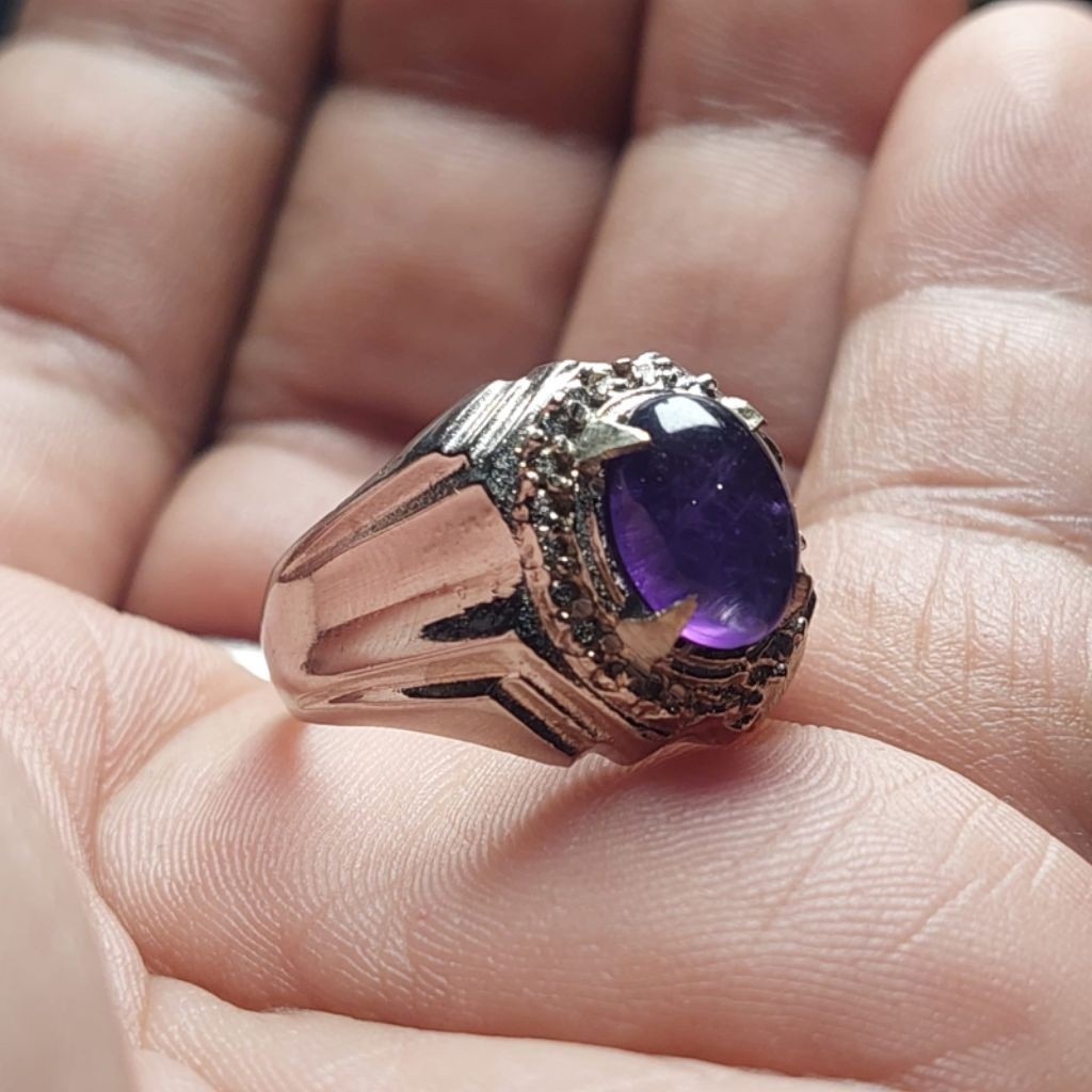Cincin batu permata kecubung kalimantan 9-10mm / kecubung kristal / kecubung amethys ungu asli natur