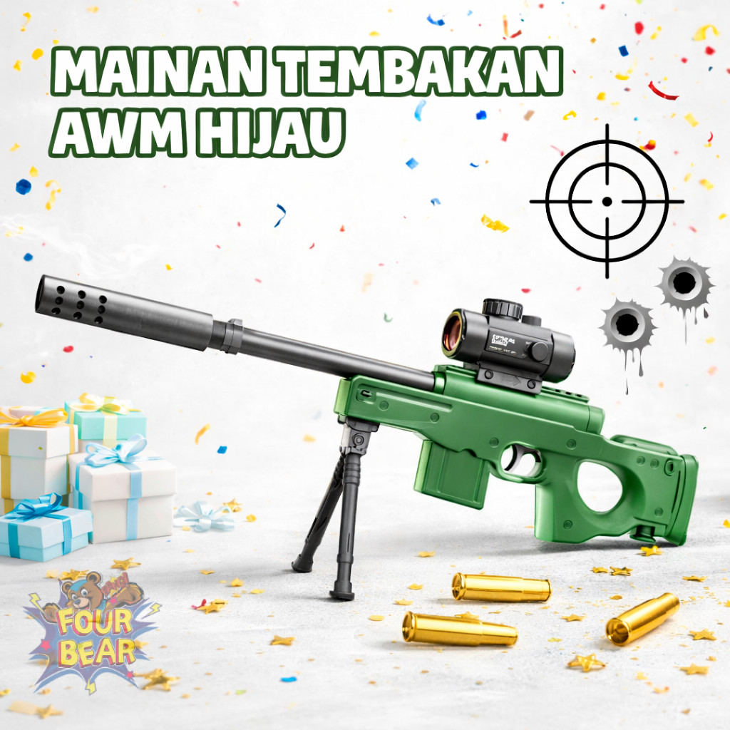 Mainan Pistolan Anak AWM Peluru Lunak Mainan Tembak-Tembakan Luar Ruangan