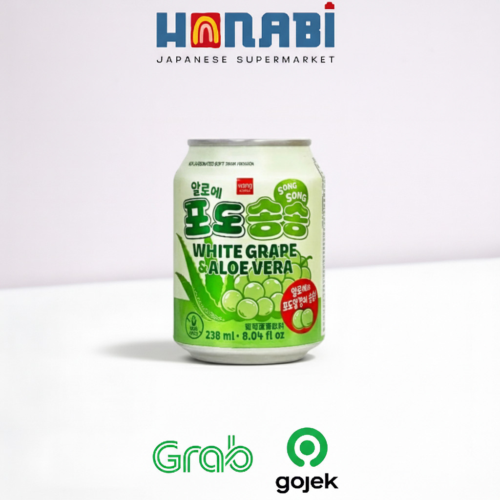 Wang White Grape & Aloe Vera Drink Can 238ml - Minuman Anggur Putih dengan Potongan Lidah Buaya Made