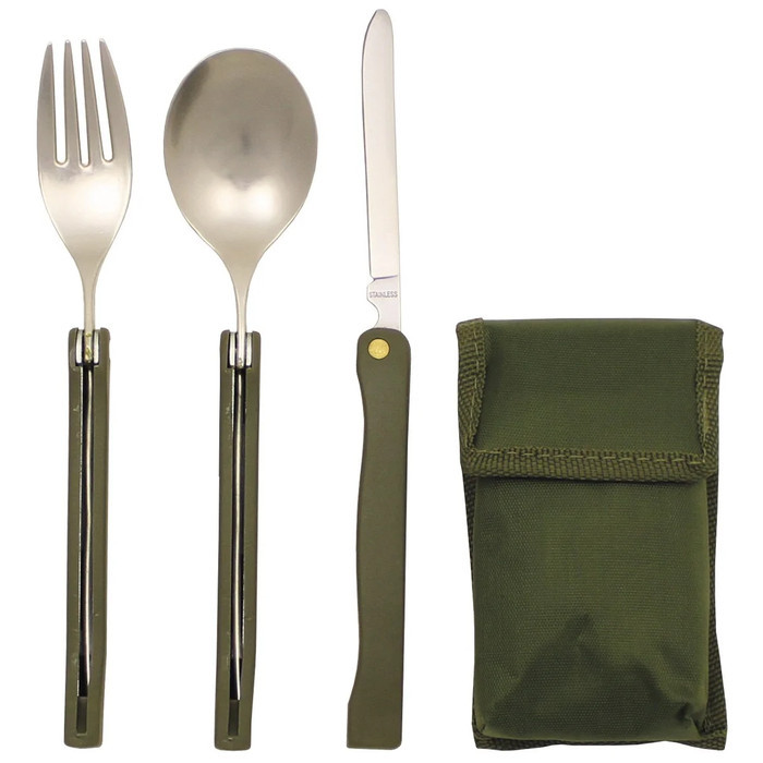 Set Alat Makan Lipat Portable Sendok Garpu Pisau Stainless Steel Camping Traveling Outdoor Cutlery R