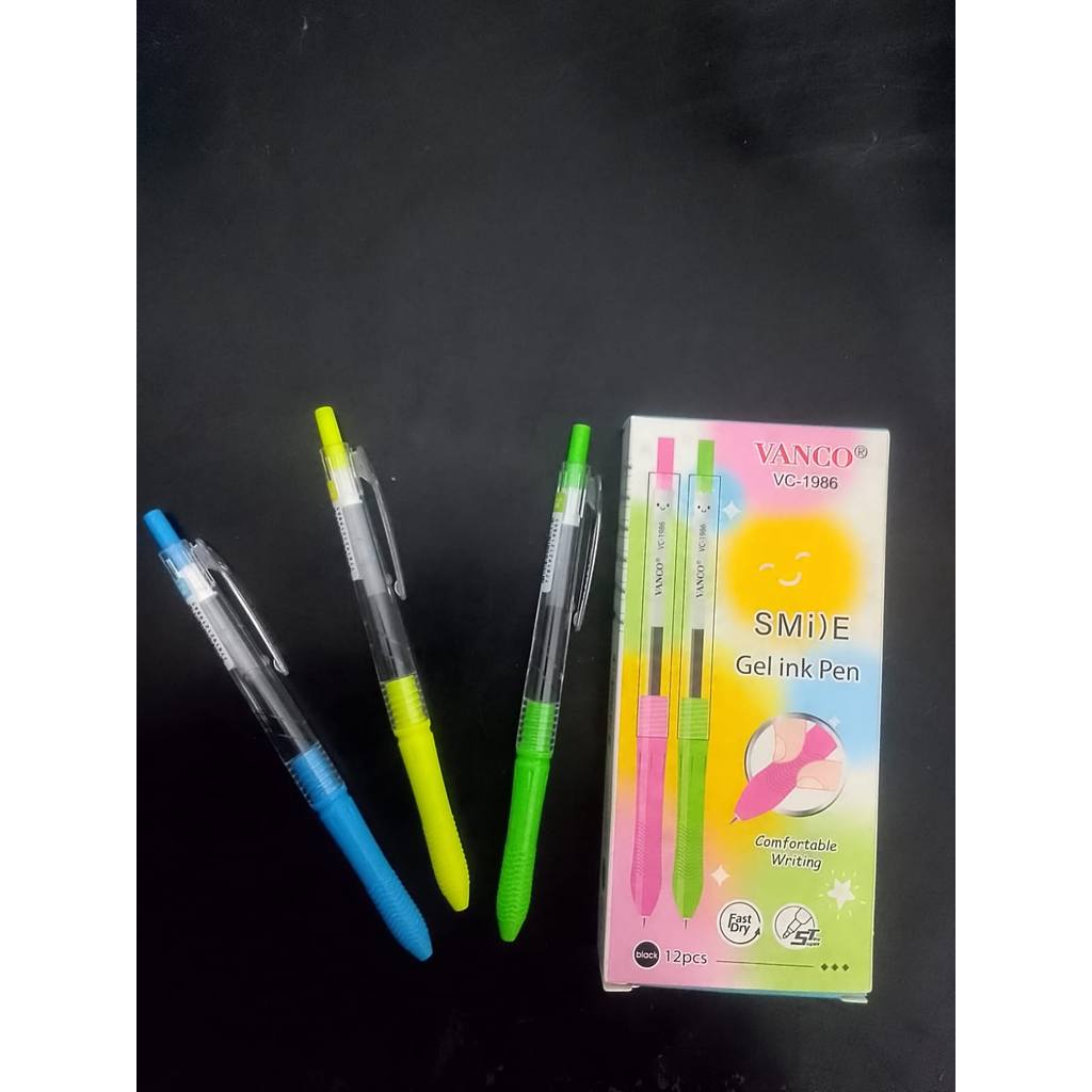 *SDA* BULPEN GEL PEN KLIK VC-1986 VANCO PULPEN SMILE TINTA HITAM DENGAN WARNA WARNI