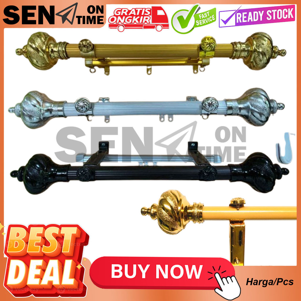 Tongkat Tiang Batang Gorden Besi Tebal Full Set Pipa Gordyn Korden Tirai Jendela Kamar Pintu Rumah R