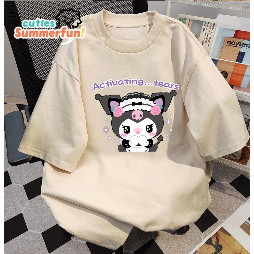 Kaos Oversize Kuromi "Activating...tears" / T-shirt Wanita Warna Pink Motif Kartun Aesthetic Viral |