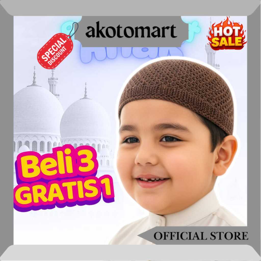 PECI RAJUT ANAK PREMIUM // Kopiah Ngaji Putih Polos // All Size // Tebal Elastis - COD RV