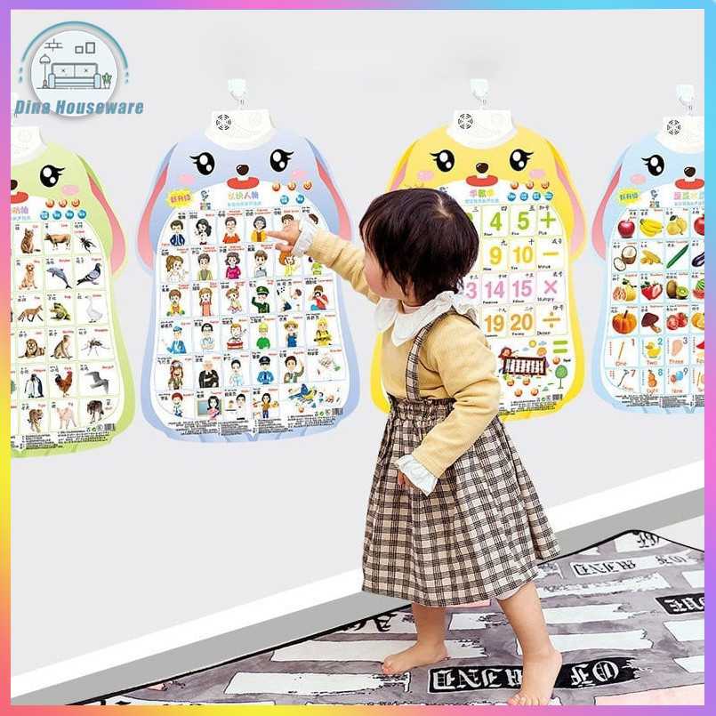 Poster Suara Bahasa Inggris Edukasi Anak  Mandarin Inggris Angka Abjad Abc Buah Warna
