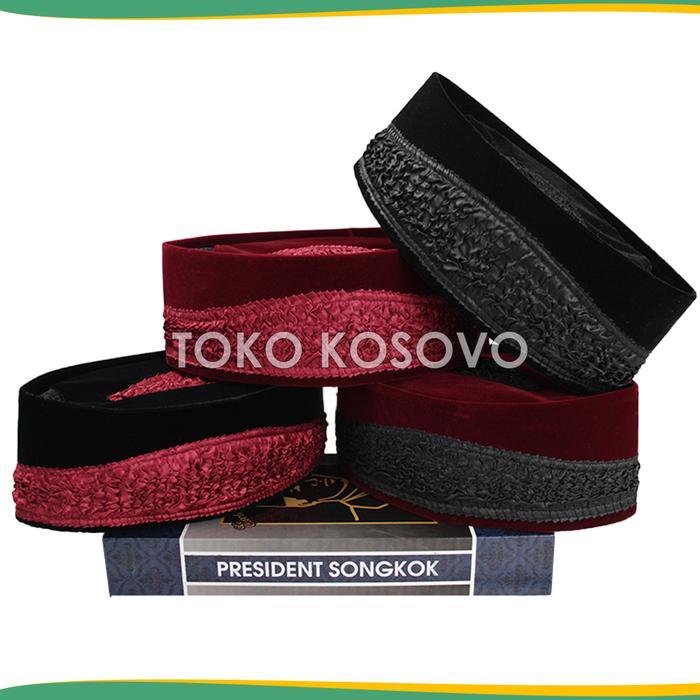 PROMO Lebaran Songkok AWANG KHARISMA AC Tinggi 9 Cm Peci Sholat Bludru Hitam Merah Maroon Ukuran Ana
