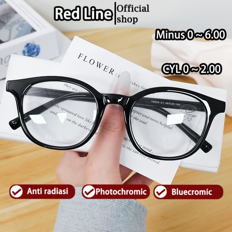 Red Line Kacamata Photocromic Minus Anti Radiasi Blueray Wanita Pria Baru 2026 Square Frame TR90 Fra